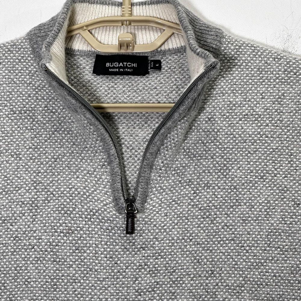 Bugatchi Solid Wool/Cashmere Quarter Zip Sweater Gray made Italy size Large - Picture 6 of 7